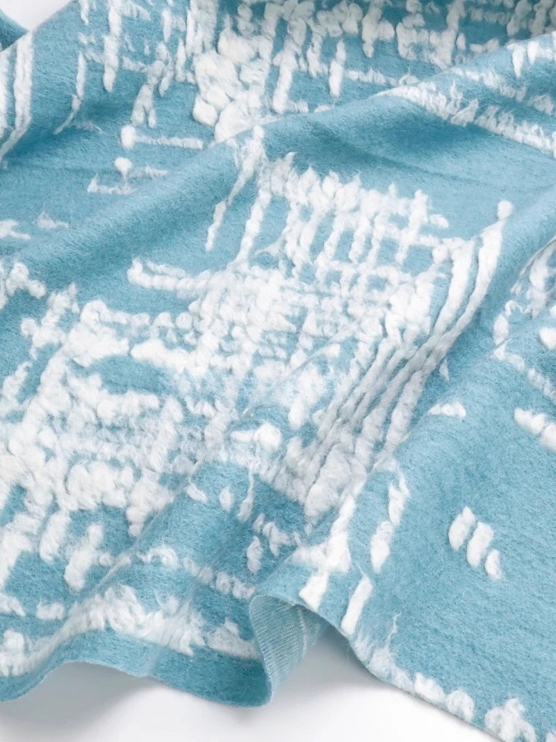 

Light Blue Jacquard Elastic Knitted Wool Fabric for Autumn Winter Stereoscopic Lines Coat Cloth Diy By The Meter Sew Material