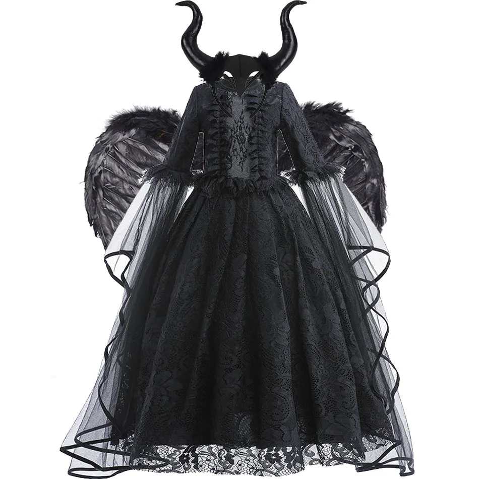 

Girls Princess Costume Kids Vampire Party Clothes Baby Cosplay Christmas Malefic Fantasy Devil Queen Halloween Disguise 3-10T