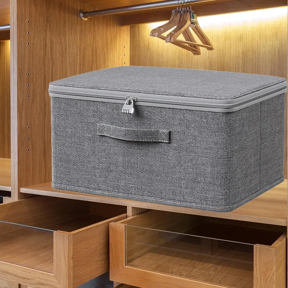 صندوق تخزين بغطاء ناعم كاتيوني مع قفل بكلمة مرور، صندوق تخزين قابل للطي للملابس والألعاب، صندوق تخزين تنظيم خزانة الملابس