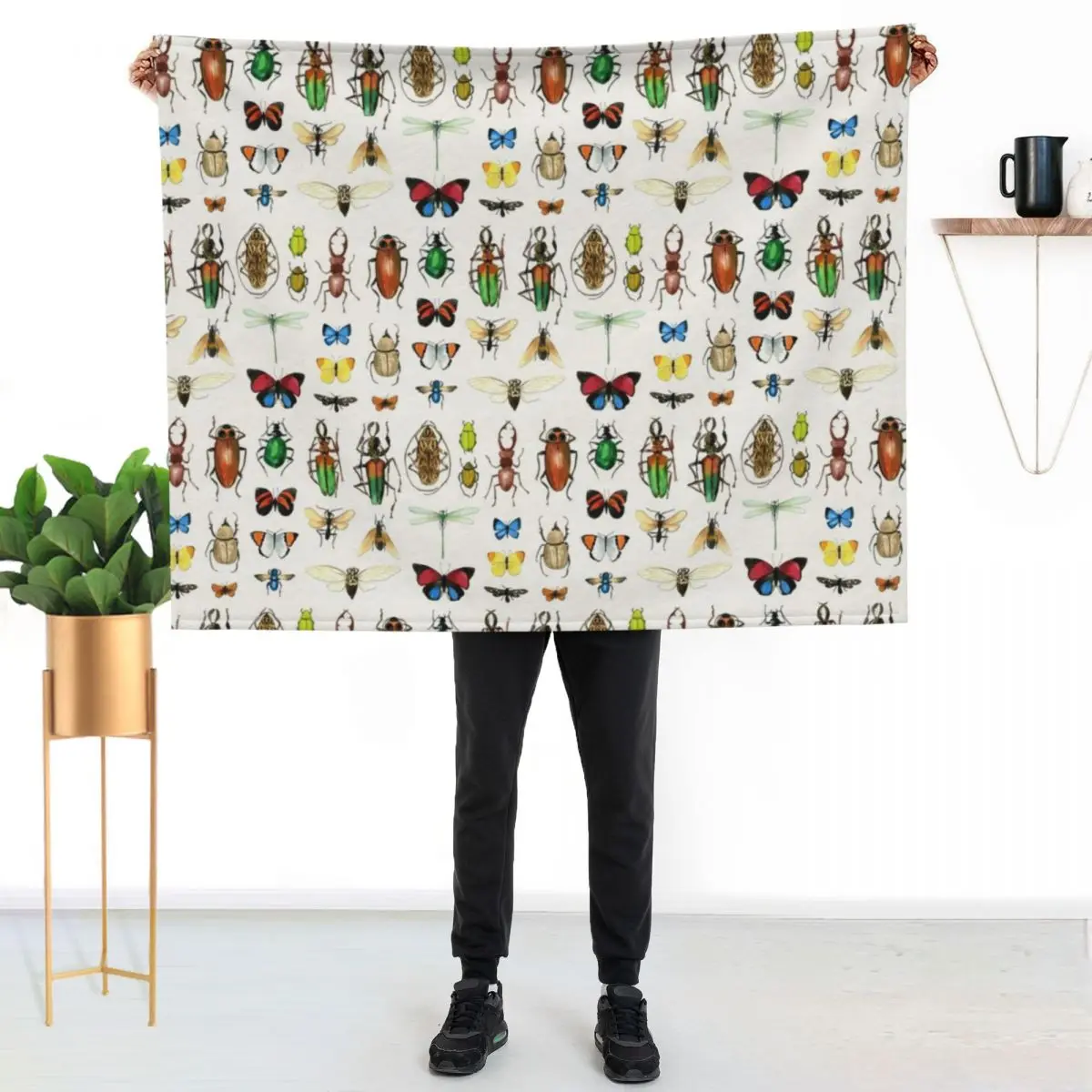 

The Usual Suspects - insects on white - watercolour bugs pattern by Cecca Designs Throw Blanket