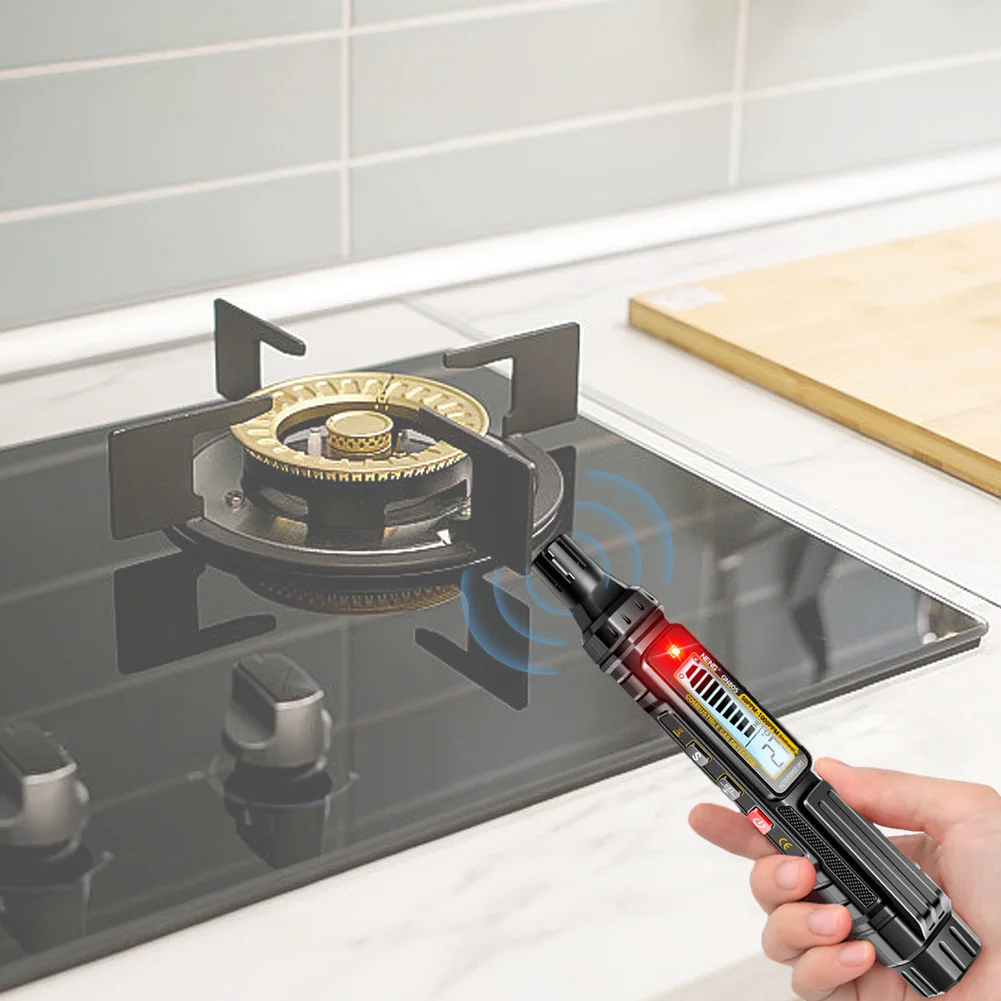 كاشف الغاز القابل للاحتراق مع إنذار مسموع ومرئي مقياس تسرب الغاز LCD الخلفية تحديد موقع مصدر غاز الميثان الطبيعي