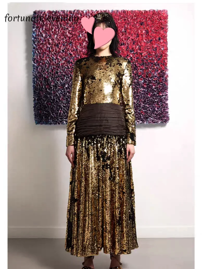 

Fortunate Evening Elegant Vintage Sweet Gold Sequins Beads Shiny New Customized Formal Occasion Prom Dress Evening Party Gowns
