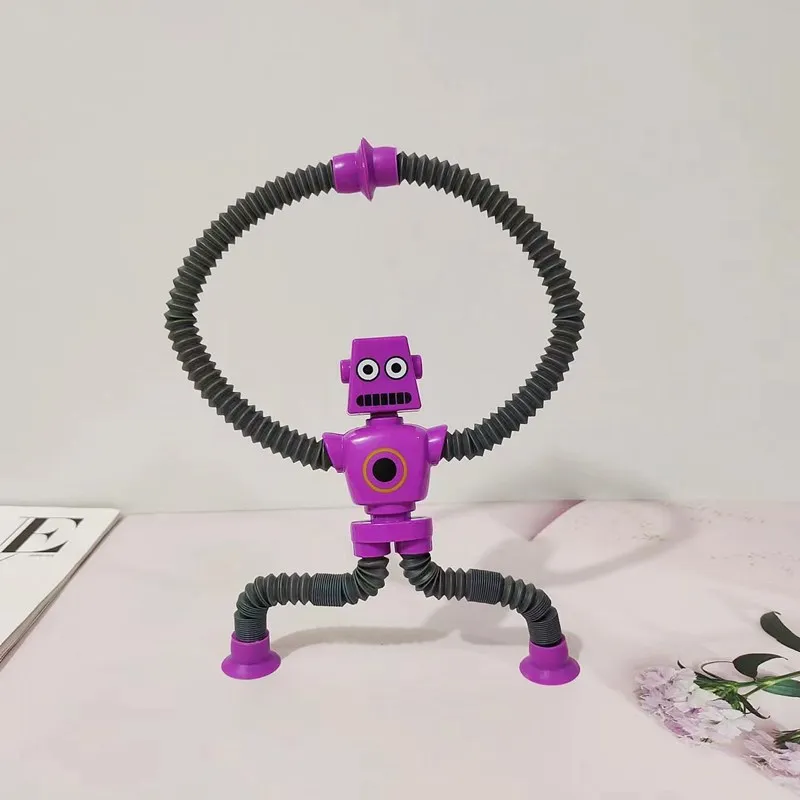 Hou Children Suction Cup Toys Pop Tubes Stress Relief  Telescopic Robot Toy Sensory Bellows Toys Anti-stress Squeeze Toy