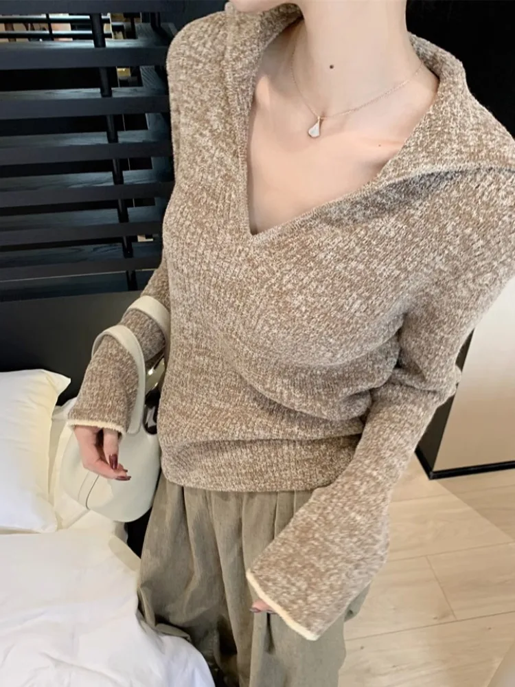 Camisa básica de manga larga de punto polar suave con cuello vuelto para mujer, ropa de abrigo de otoño, estilo Hong Kong, adelgazante, elegante y a la moda