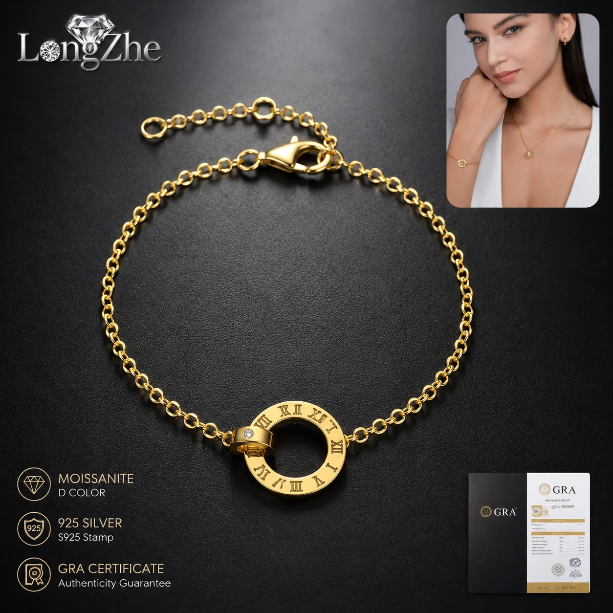 

S925 Sterling Silver Moissanite Bracelet Round Oval Cut Gold Color Beaded Chain for Women Anniversary Wedding Fine Jewelry Gift