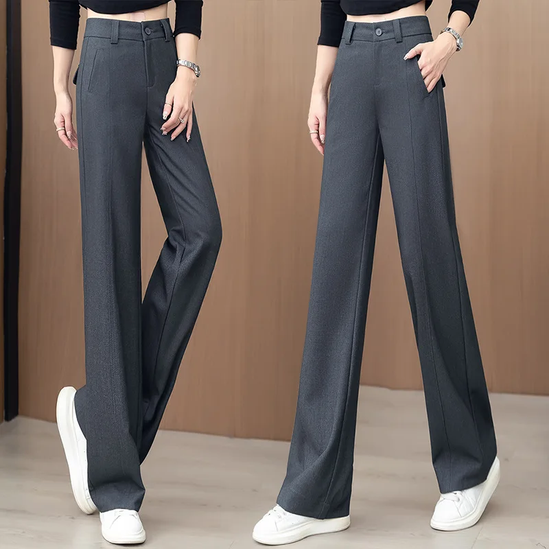 

Шерстяные узкие прямые брюки для женщин, осенние и зимние новые утягивающие мягкие повседневные широкие брюки с высокой талией