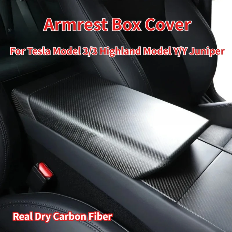 Real Carbon Fiber for Tesla Model 3/Y/3+ for Model Y Juniper 2025 Armrest Box Cover 3K 240G Handmade Central Armrest Box Shell
