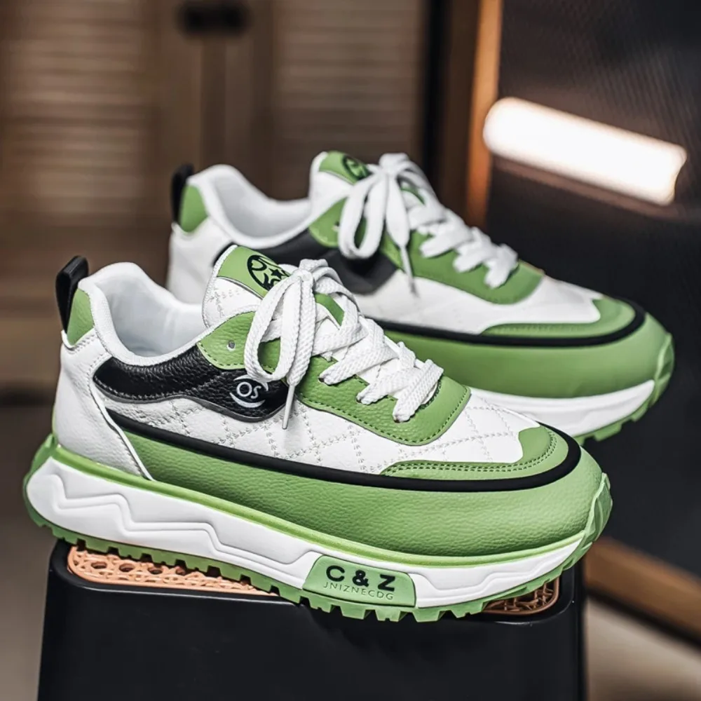 

2025 New Men's Platform Mesh Sneakers Thick Sole Elevating Low-Cut Two-Tone Breathable Casual Sports Streetwear Trendy Footwear