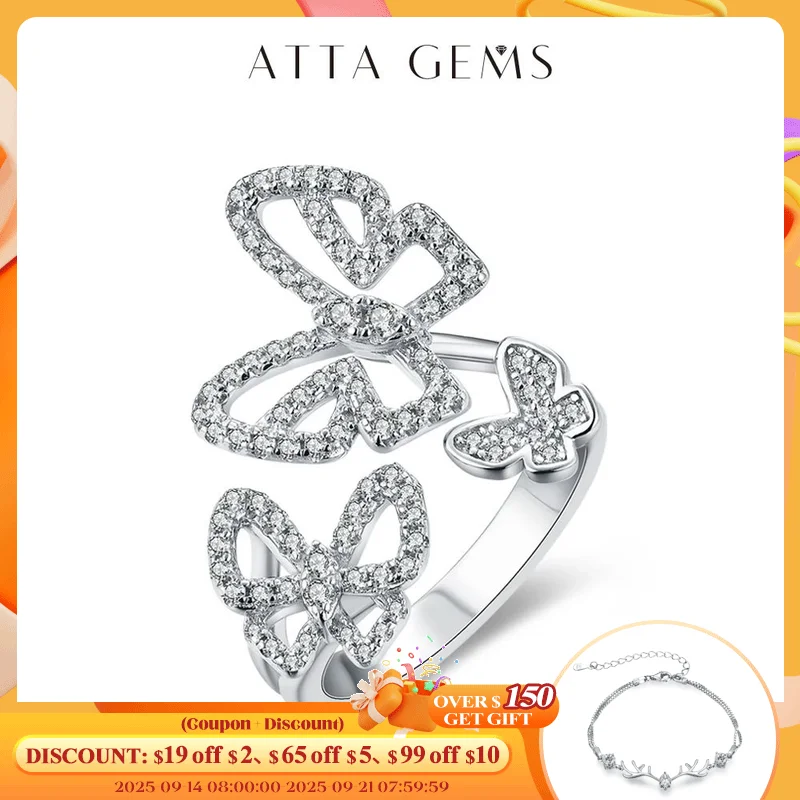 

Attagems Moissanite Ring for Women Pass Test Christmas Butterfly Rings 925 Sterling Silver Wedding Fine Jewelry for Women's Gift