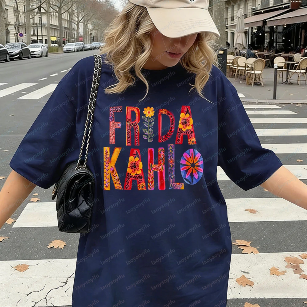 

Trendy Frida Kahlo Floral Art Design Women's Cotton T-Shirt Mexicans Tees Casual Summer Fashion Graphic Tops Men Women Camisetas