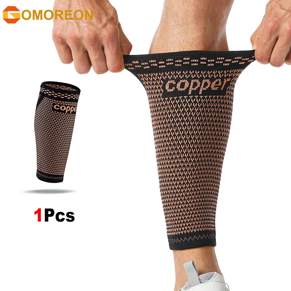 1PCS Copper Calf Compression Sleeves for Men & Women, Footless Compression Socks Support for Varicose Veins,Sports,Fitness