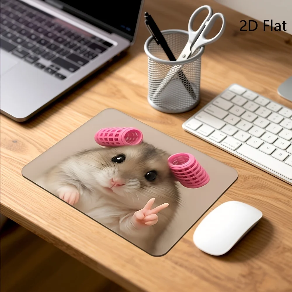 CIFBUY 2D Flat Happy Little Hamster Art Style Mouse Pad E-Sports Office Keyboard Pad Small Computer Mouse Pad