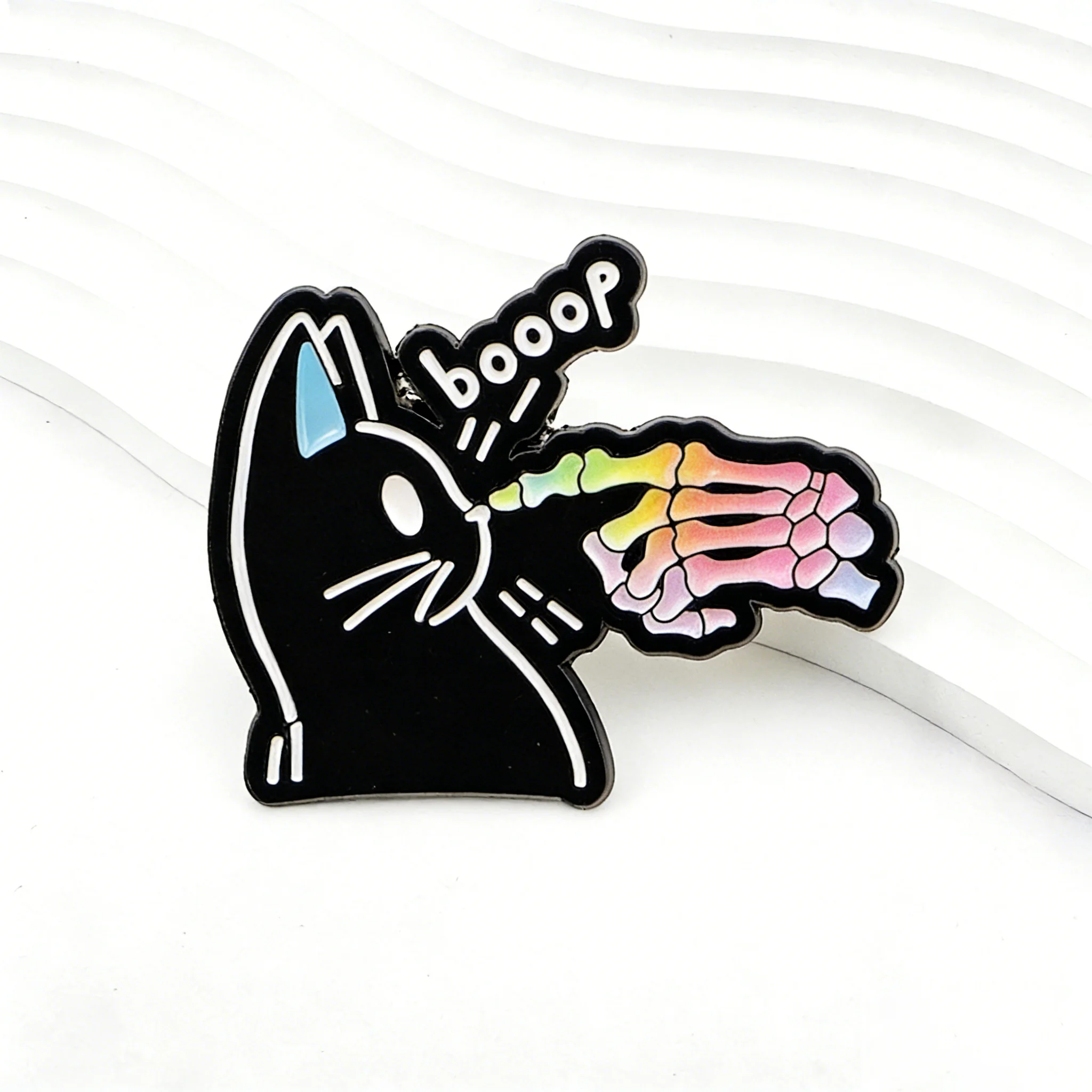 

Funny "Booop" Black Cat Enamel Pins Rainbow Skeleton Hand Brooches Badges for Backpacks Collection Gifts Cosplay Accessories