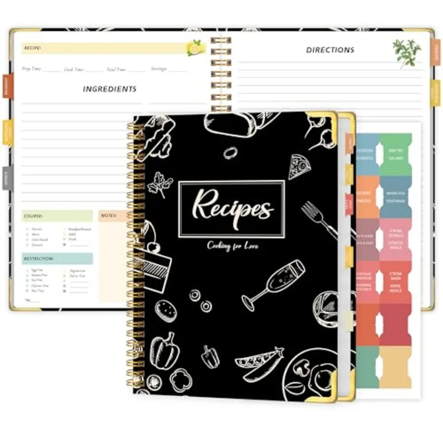 Libro de Recetas para Escribir tus Propias Recetas, Libro de Recetas en Blanco, Tapa Dura, Cuaderno de Recetas, Diario de Recetas, con Capacidad para 175 Páginas