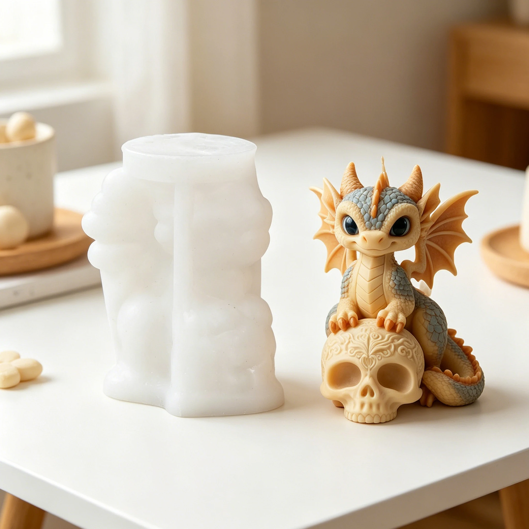 Cute Dragon On Skull Candle Mold 3D Silicone Mold For Scented Candle Soap Epoxy Resin Casting DIY Decor view 2