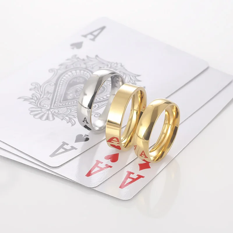European Poker Magic Mirror Ring, High-Reflective Titanium Steel Band, Stainless Steel Card Trick Accessory