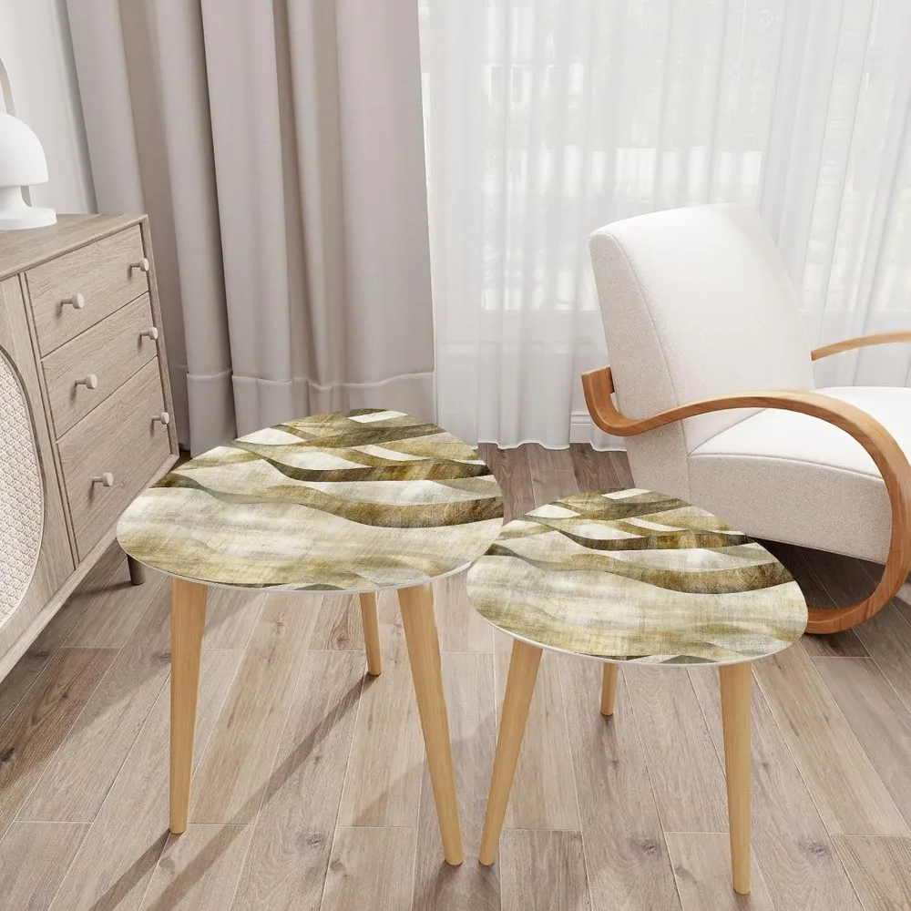 التعشيش مثلث نهاية طاولة القهوة مجموعة من 2 منتصف القرن الحديثة البني موجة الفن طباعة الحديثة الحد الأدنى الجانب طاولة شاي الخيزران للي