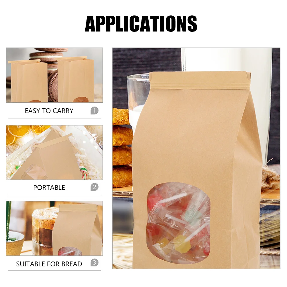 50 Pcs Baking Paper Bag Cookies Bags Sandwich with Window Pastry Bakery Toast Packaging Pouches Small