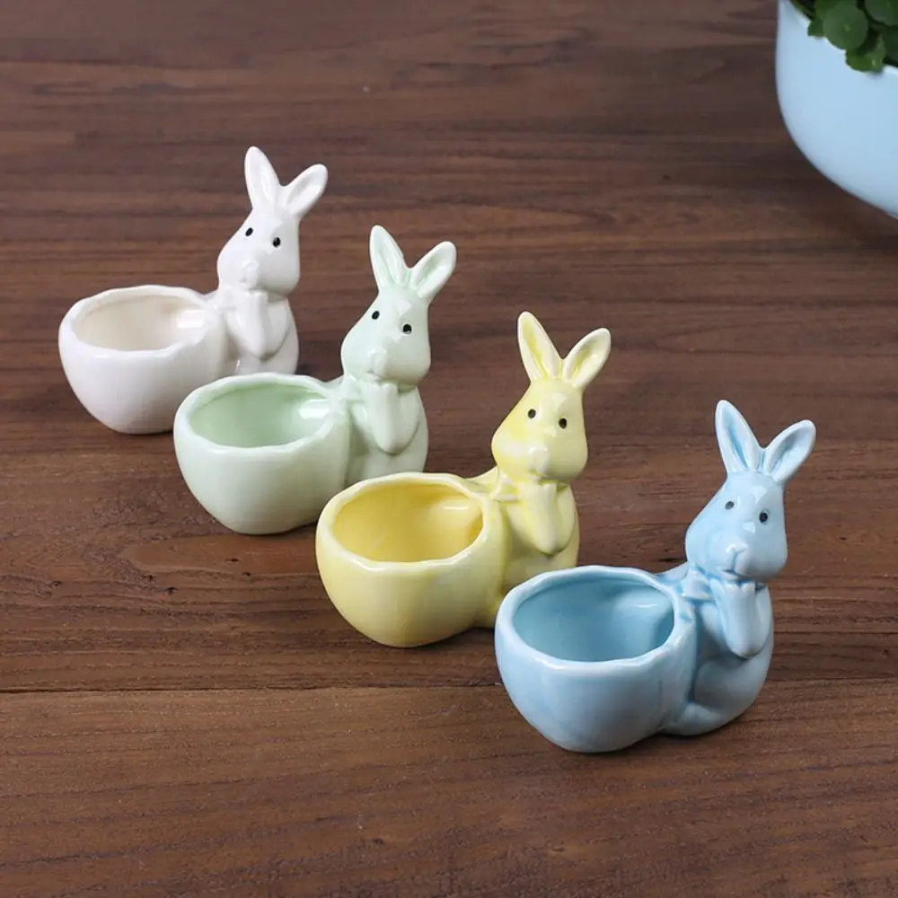 Ceramic Easter Rabbit Succulent Pots Egg Tray Cartoon Thumb Flower Pots Holder Rabbit Shape Egg Cup Party Decoration