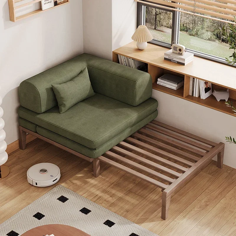 

Foldable sofa bed single small apartment living room household solid wood sofa bed study princess multifunctional