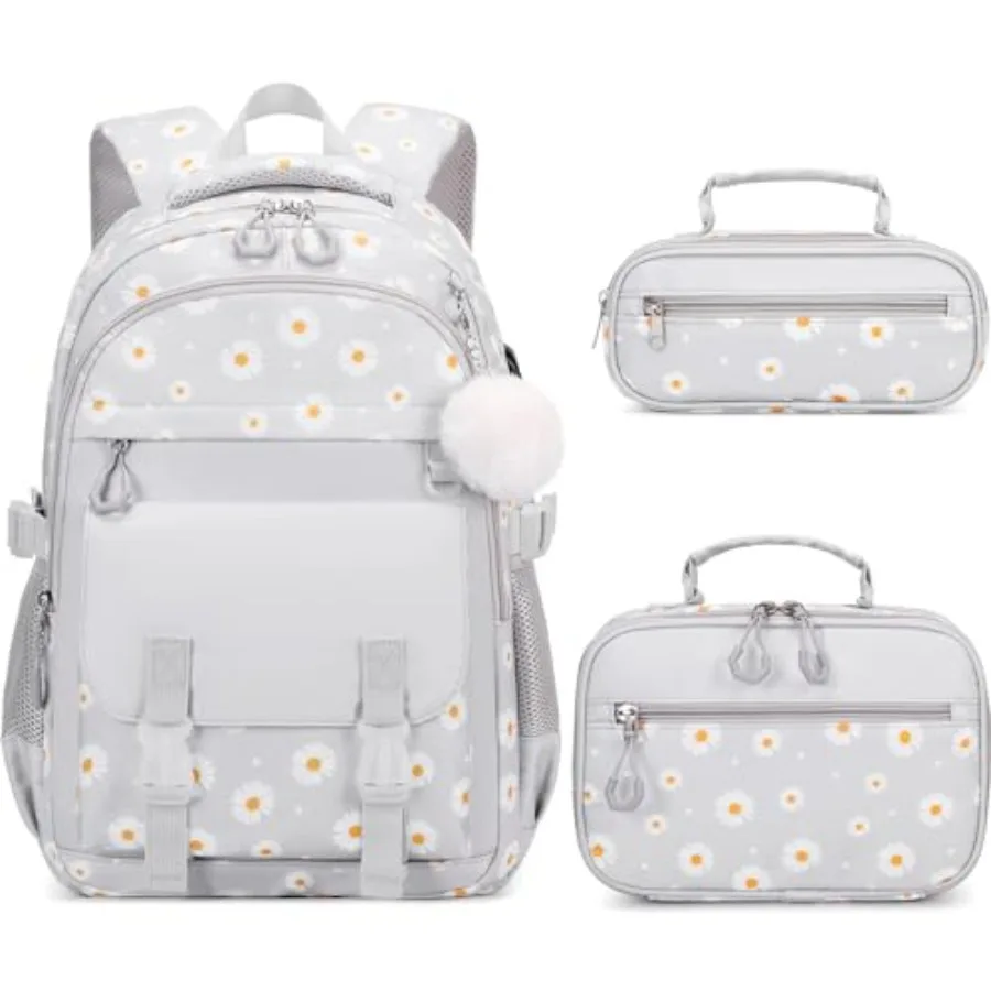 

Backpack for Girls, Daisy Prints Girls Backpack for School with Lunch Bag Pencil Case, Bookbag Kindergarten Elementary Middle S