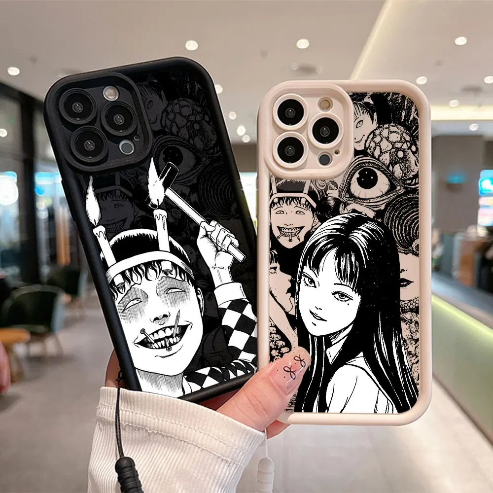 Junji Ito horror Hot Anime Custodia per telefono per IPhone 15 14 13 12 11 Pro Max Mini XR XS 7 8 Plus Cover posteriore morbida in TPU con cinturino