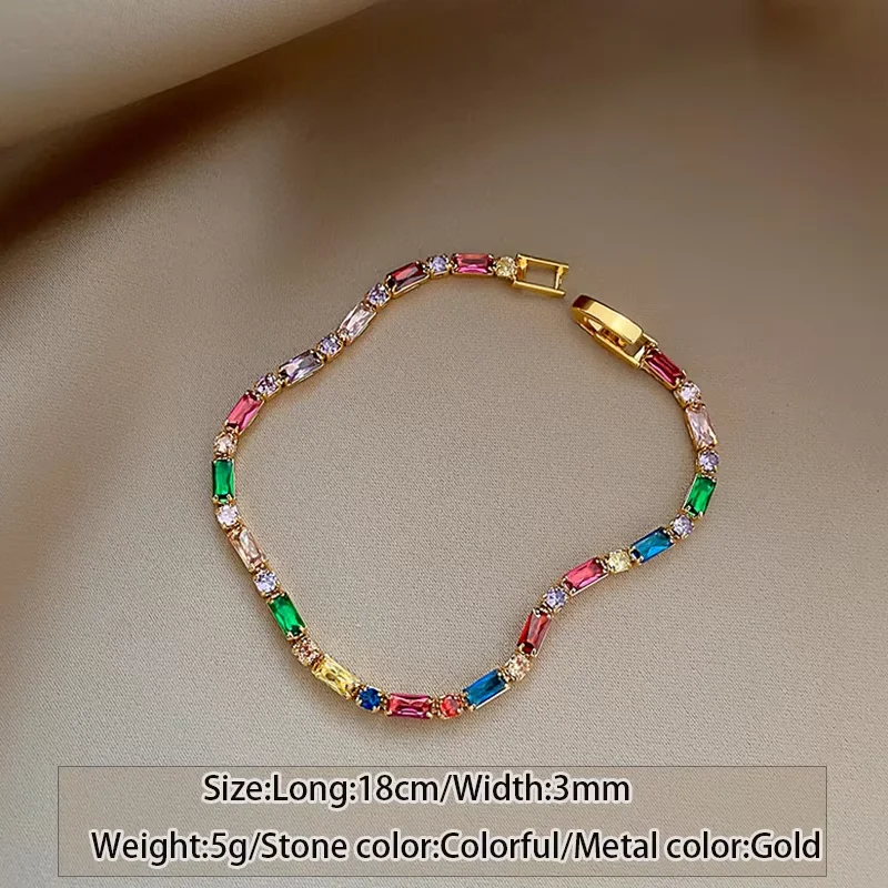 Dopaminfarbenes Zirkon-Design, goldfarbenes Kettenarmband, 2024, modisches Set, Schmuck, Luxus-Accessoires für Damen-Hochzeitsfeiern – Detail 12