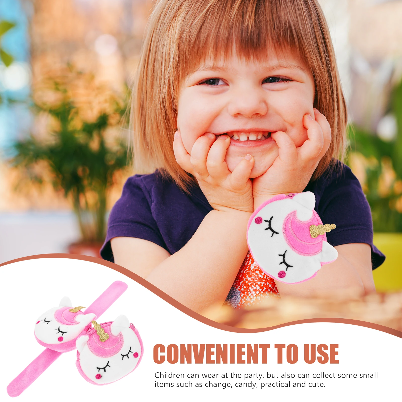

2pcs Slap Bracelets Unicorn Cartoon Coin Purse Lightweight Kids Snap Wristband Party Favors Change Bag Storage Pouch For