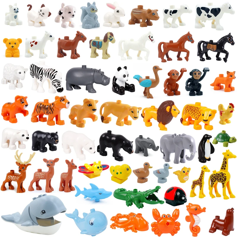 Big Size Building Blocks Cat Dog Pig Rabbit Model Accessories Compatible Bricks Farm Animals Set Assemble Education Toys For Kid