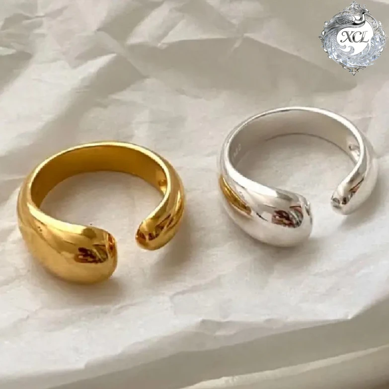 

XCL S925 Sterling Silver Smooth Drop Open Ring Adjustable Personality Fine Jewelry Fashion Party Accessories for Women