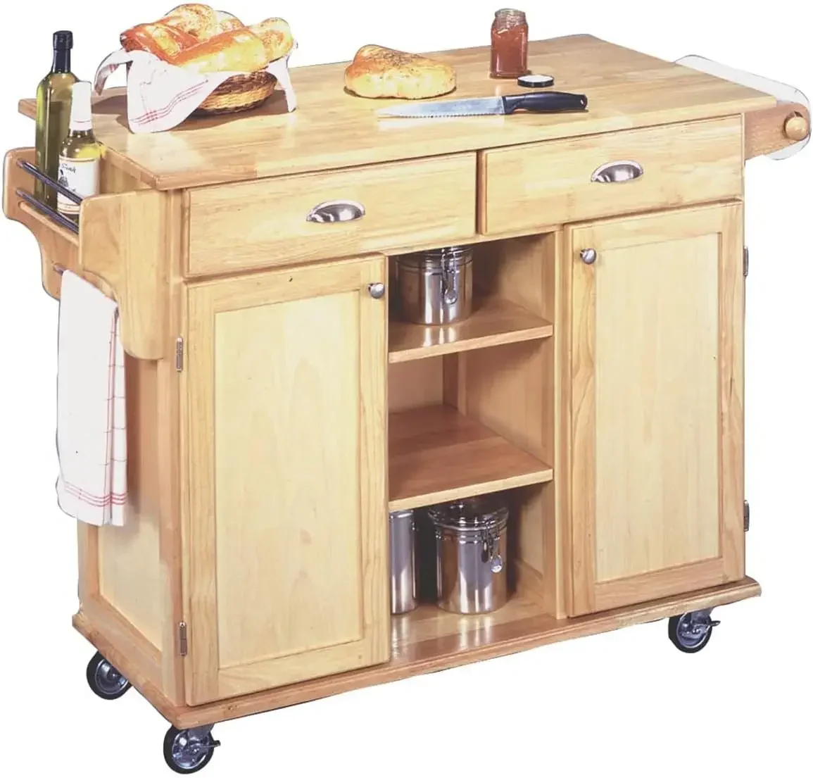General Line Natural Wood Mobile Kitchen Cart