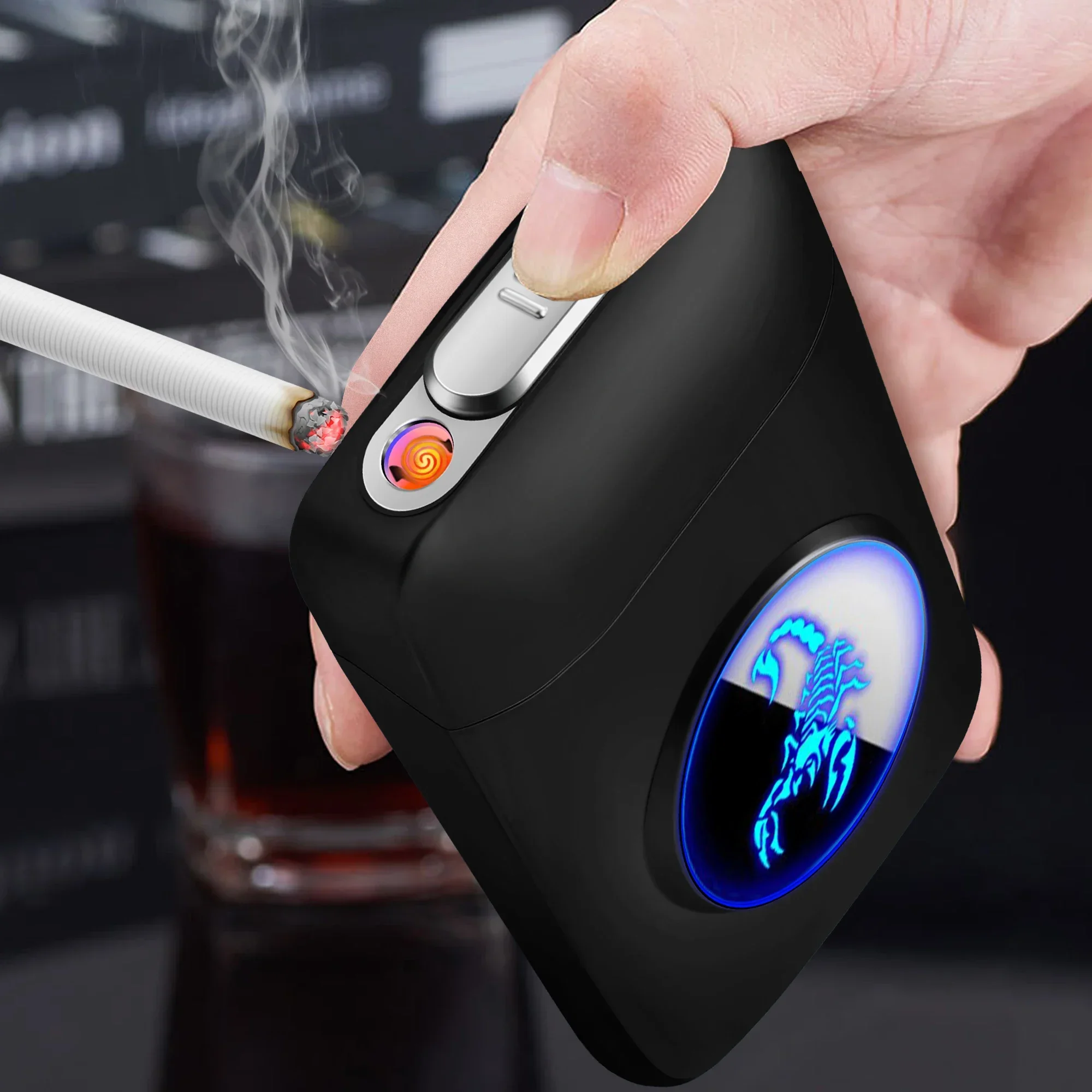 Cigarette Case USB Charging Lighter 19pcs Capacity Cigarettes Storage Container Box Windproof Lighter Tobacco Holder Men's Gifts