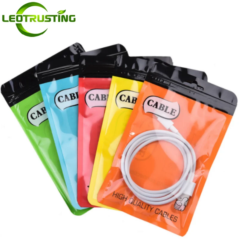 100PCS Flat General 2M~3M Cable Date Line Plastic Ziplock Packaging Bag DIY Portable Clear Window USB Hanging Storage Pouches
