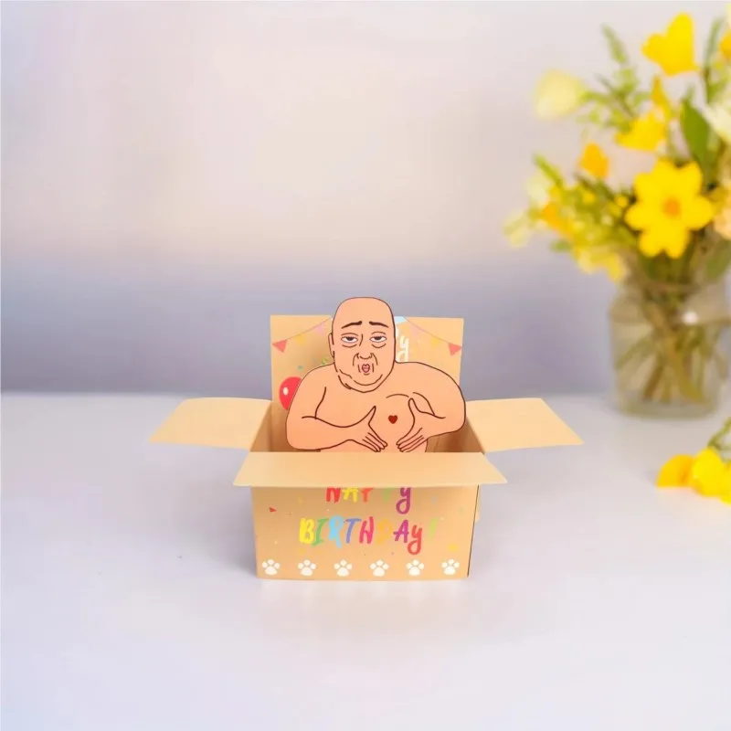 5pc Hilarious Happy Birthday Funny Greeting Card - Humorous 3D Character Design With Heart Balloons & Confetti, Whimsical Card