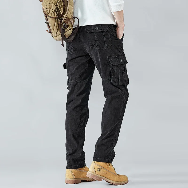 

2025 Men's Cargo Pants Straight Leg Cotton Stretch Tactical Trouser Male Military Outdoor Camping Fishing Casual Work Wear Khaki