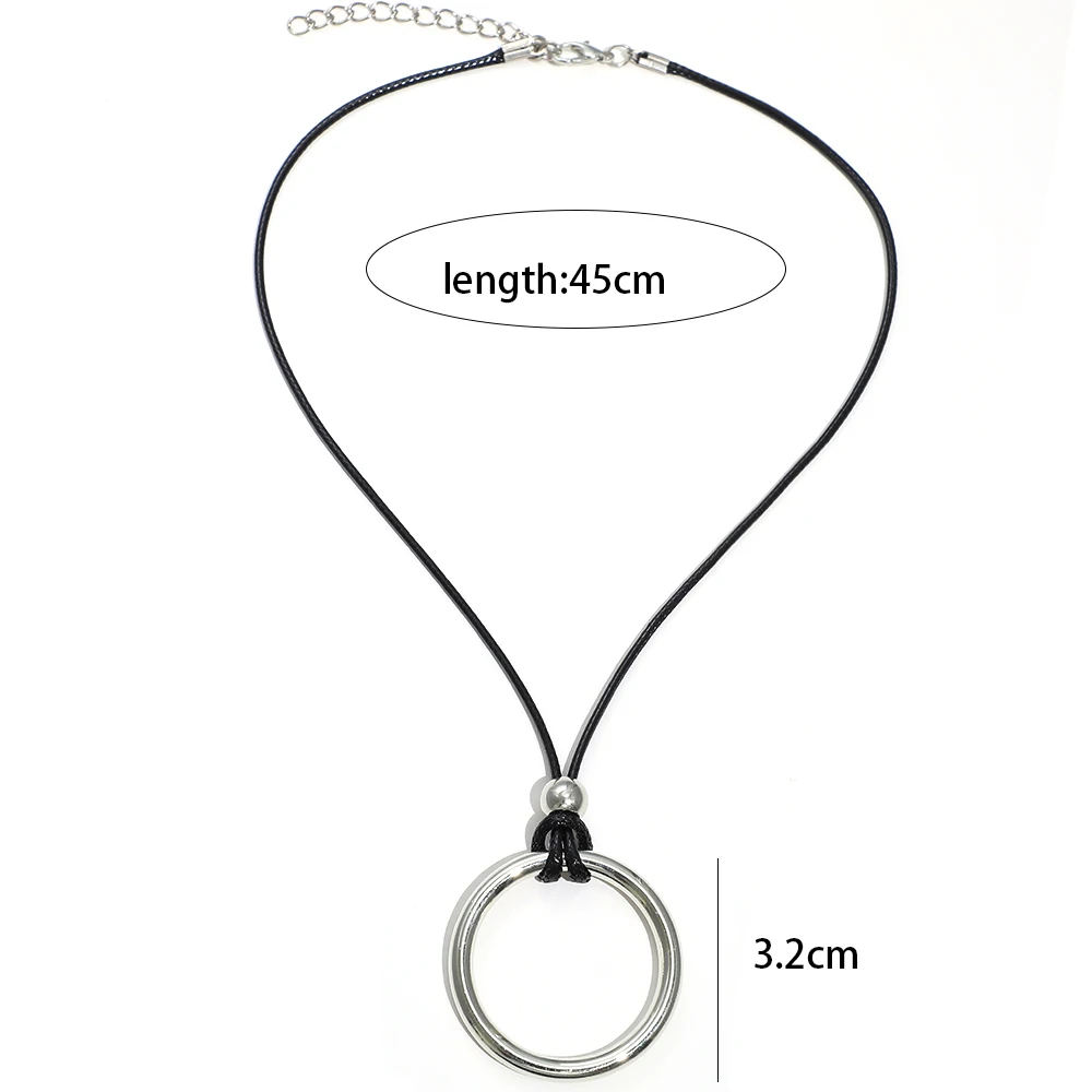 Bohemian Simple Alloy Exaggerated Hollow Circle Pendant Necklaces for Women Hand-woven Leather Cord Beach Vacation Party Jewelry