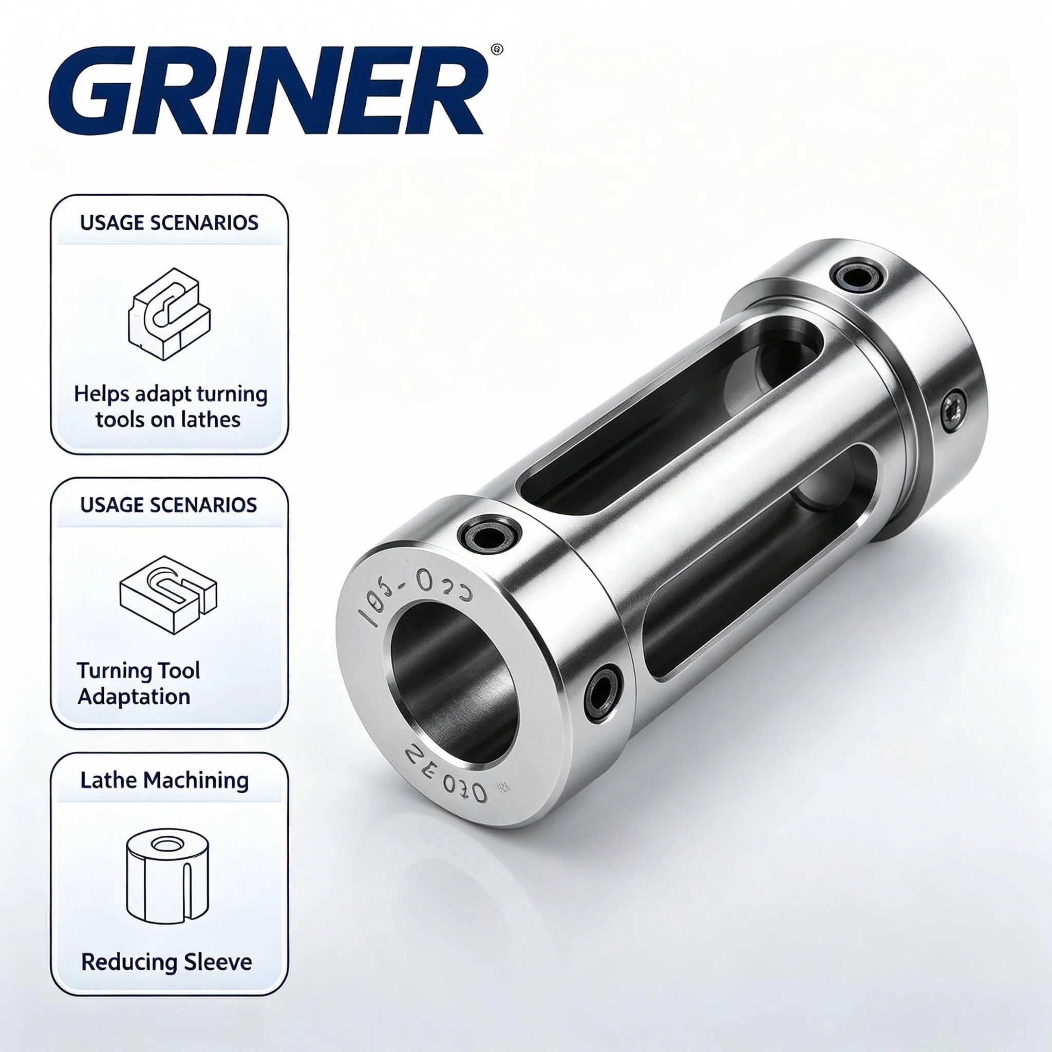 GRINER CNC Lathe Tool Sleeve D25 D32 D40 Reduction Bushing Adapter Guide Sleeve For Inner Boring Bar U‑Drill Anti‑Vibration Tool