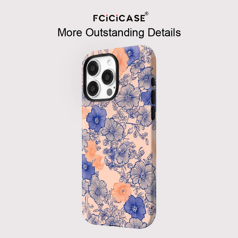 Fcicicase Luxus Magsafe Handyhülle für iPhone 16 Pro Max 15 Plus 14 13 12 11 Retro Blume Wireless Charging Dual Layer Cover