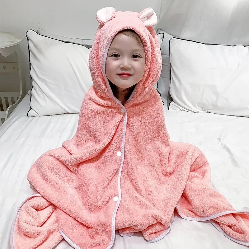 Coral Velvet Children Bath Towel Baby Cloak Cape Cartoon Hooded Super Soft Pullover Bathrobe Absorbent Bath Towel Four Seasons