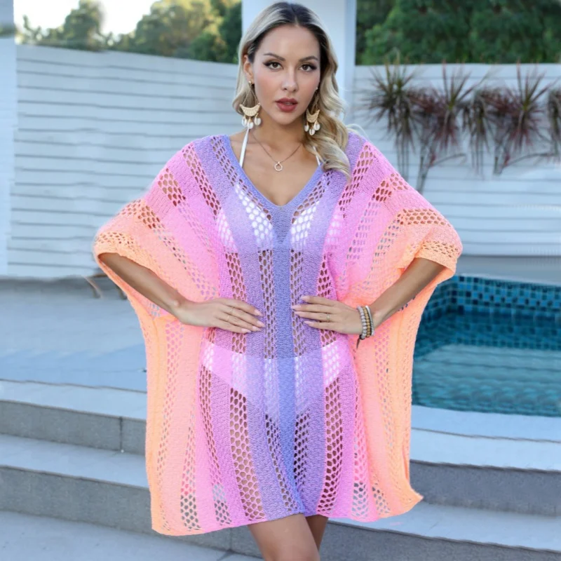 

Женский вязаный крючком купальник, купальный костюм, пляжное платье-майка, летнее вязаное бикини с разрезом, свободное пляжное платье