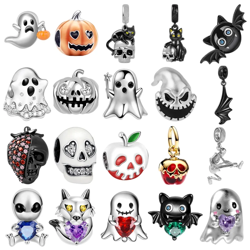 Tête de citrouille chauve-souris en argent Sterling 925, tête de pomme, série Multiple, perle de charme Applicable au bricolage, bijoux originaux pour femmes, offre spéciale