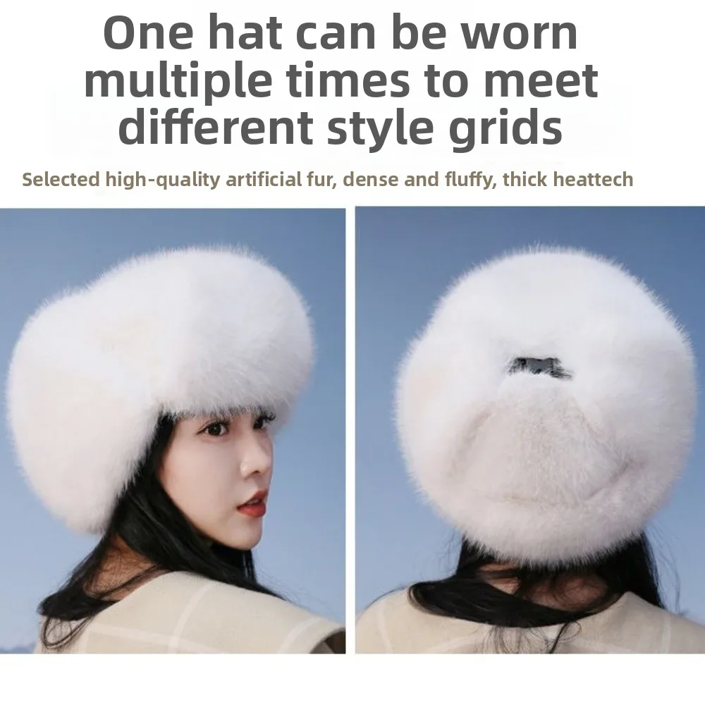 Zachte Faux Nertsenbont Pluche Lei Feng Hoed Verdikte Winddicht Skiën Pilot Hoed Gehoorbescherming Warm Houden Gehoorbescherming Cap Dames