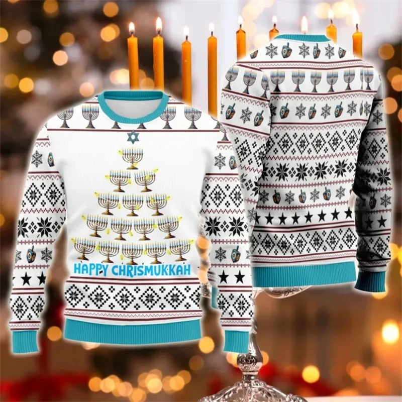 Fashion Hanukkah Men Sweatshirt 3D Printed Ugly Christmas Sweater For Men Women Clothes Mens Sweatshirt Holiday Pullovers Tops