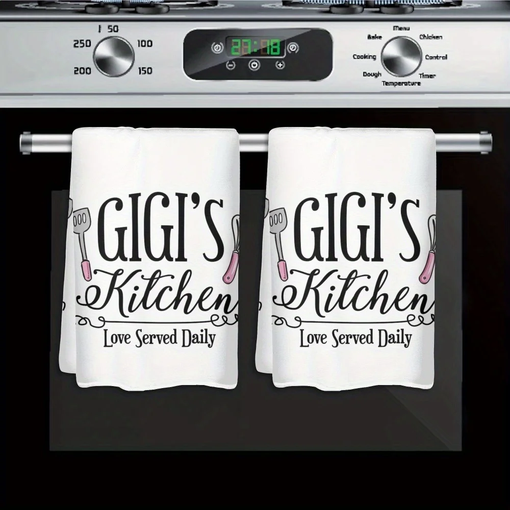 Lot de 2 torchons de cuisine en polyester Gigi'S Kitchen - Thème de dessin animé moderne avec texte "Daily Devotion"