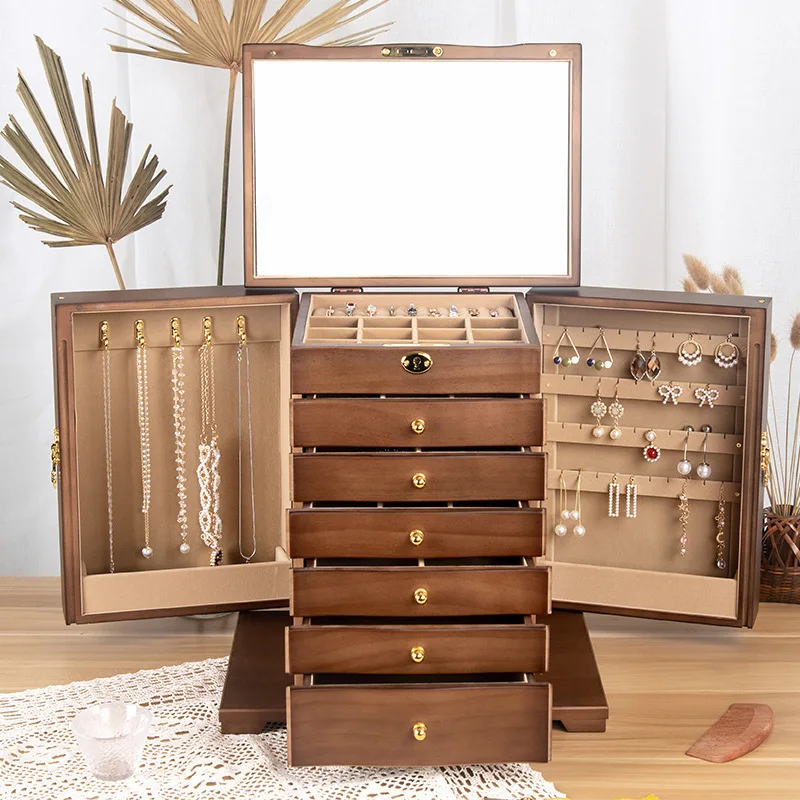 big size Jewelry boxes organizer storage box Wood box bedroom cabinet makeup organzer Drawer type storage box storage boxes lock