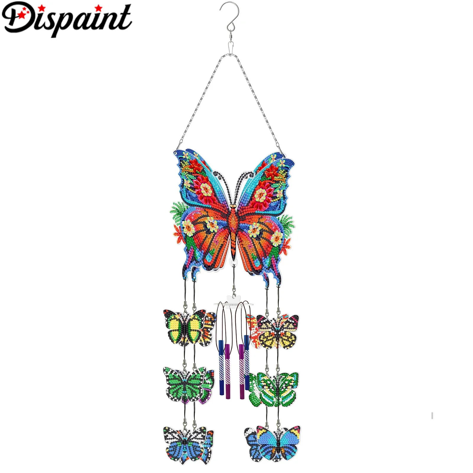 Dispaint 5D DIY Diamond Painting Double Side Wind Chime Butterfly Dot Pendant Embroidery Hanging Gift Window Pendant Home Decor