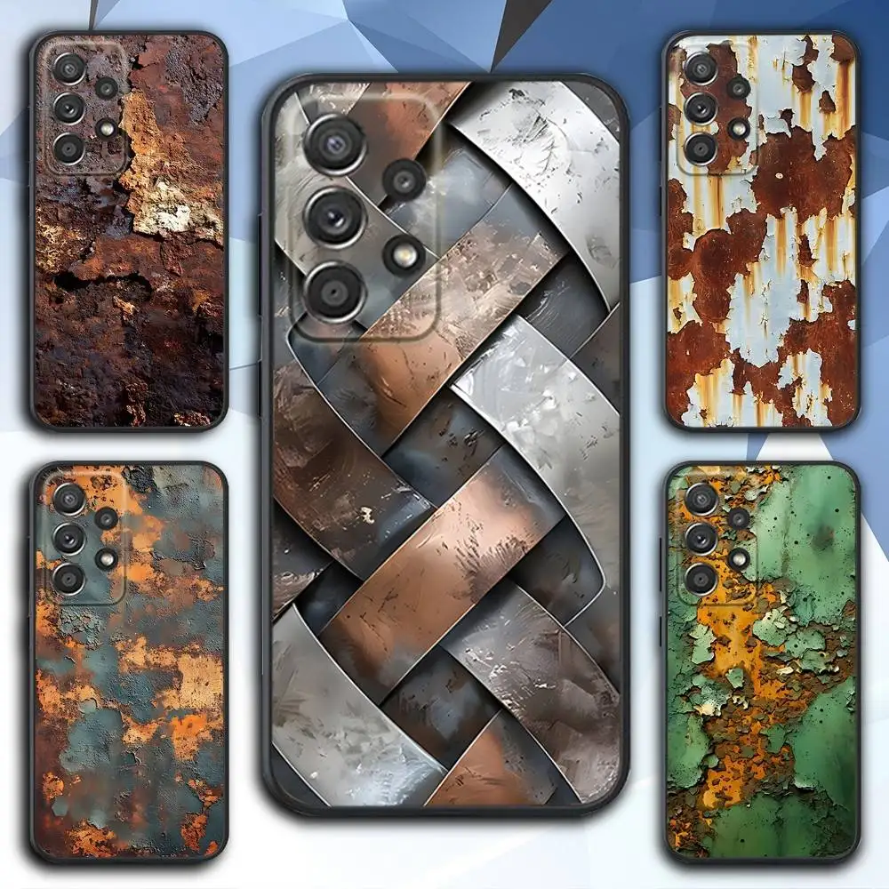 

R-Retro Industrial Rusty Phone Case For Samsung S 25,24,23,22,30,21,10,9,Ultra,Plus,Lite,FE,4,5 G Soft Black Case
