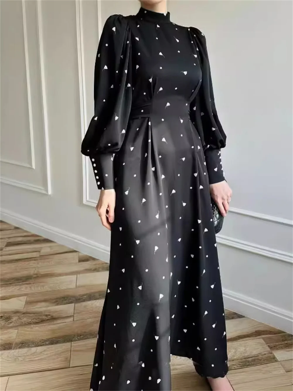 2024 spring/summer new fashion women's dress Fashion printed round neck long sleeve dress