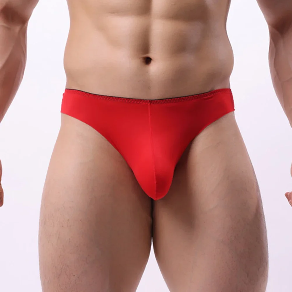 Men\'s Sexy Solid Low Waist Underwear Ice Silk Briefs Gay Sissy Pouch Shorts Breathable Underpants Male Bikini Seamless Panties