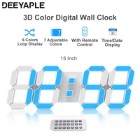 Deeyaple 3D LED Digital Wall Clock Color Clock 15 Inch Large Luminous Table Alarm Clock Time Date Temperature Display Bedroom